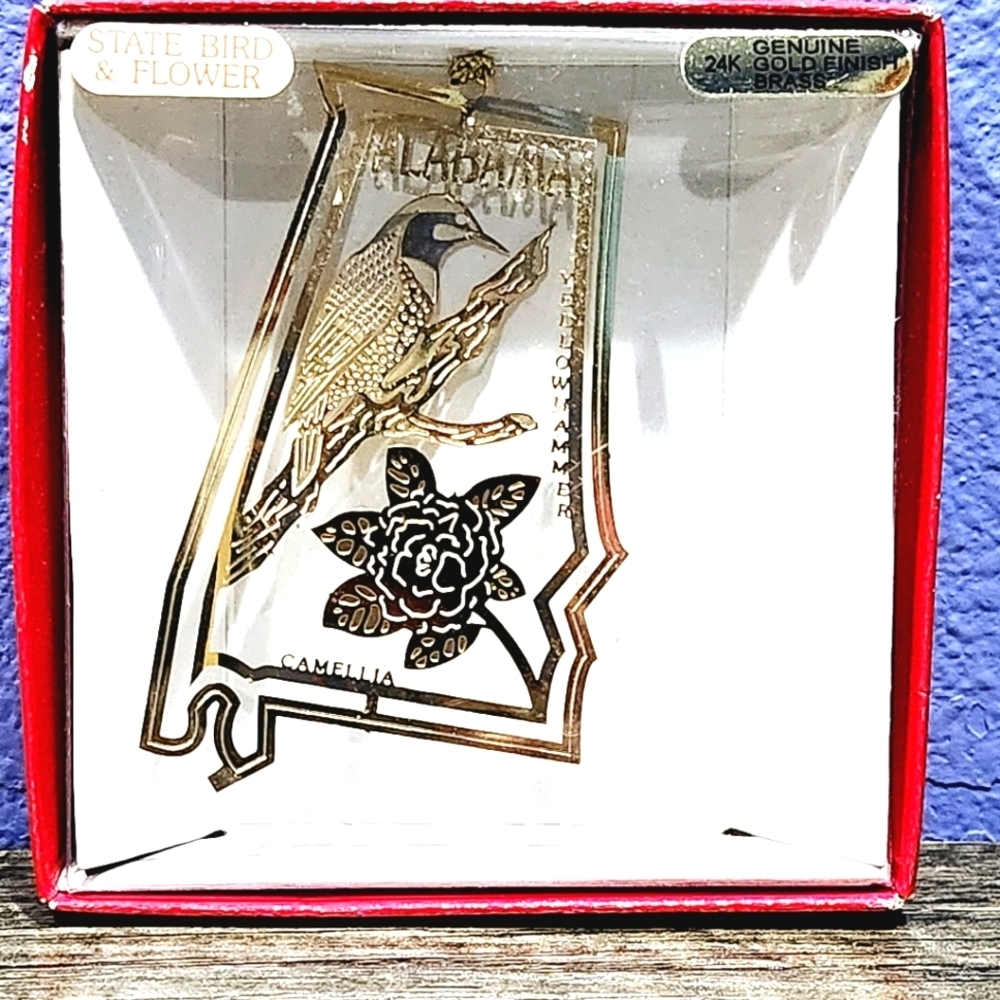 24K Gold Finish Brass Christmas OrnamentAlabama State Bird National Treasures